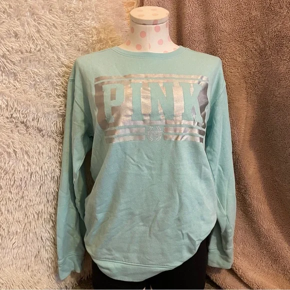 Victorias Secret PINK Blue Holographic Crewneck Hoodie - Picture 2 of 7